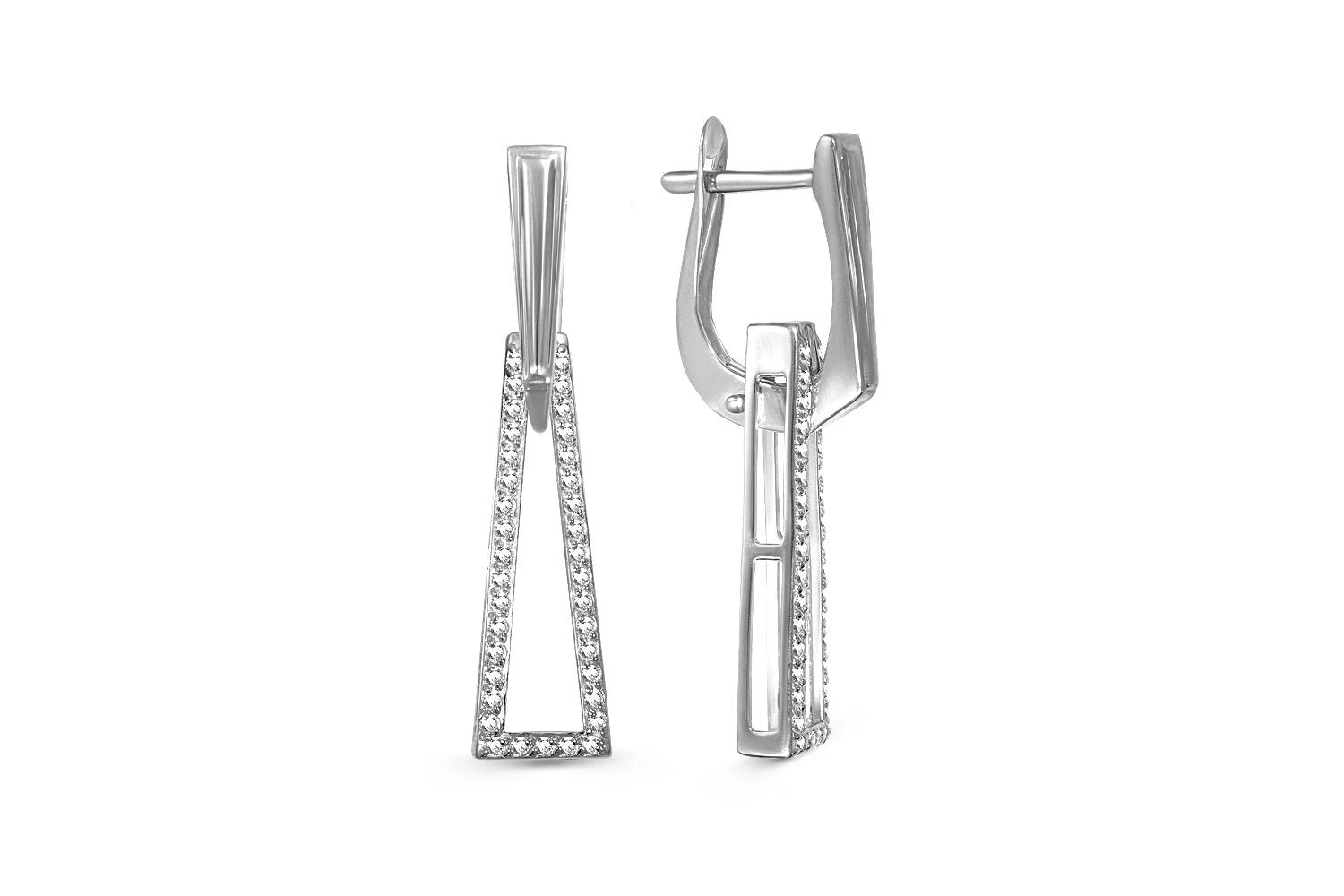 Серьги-трансформеры из белого золота с 74 фианитами