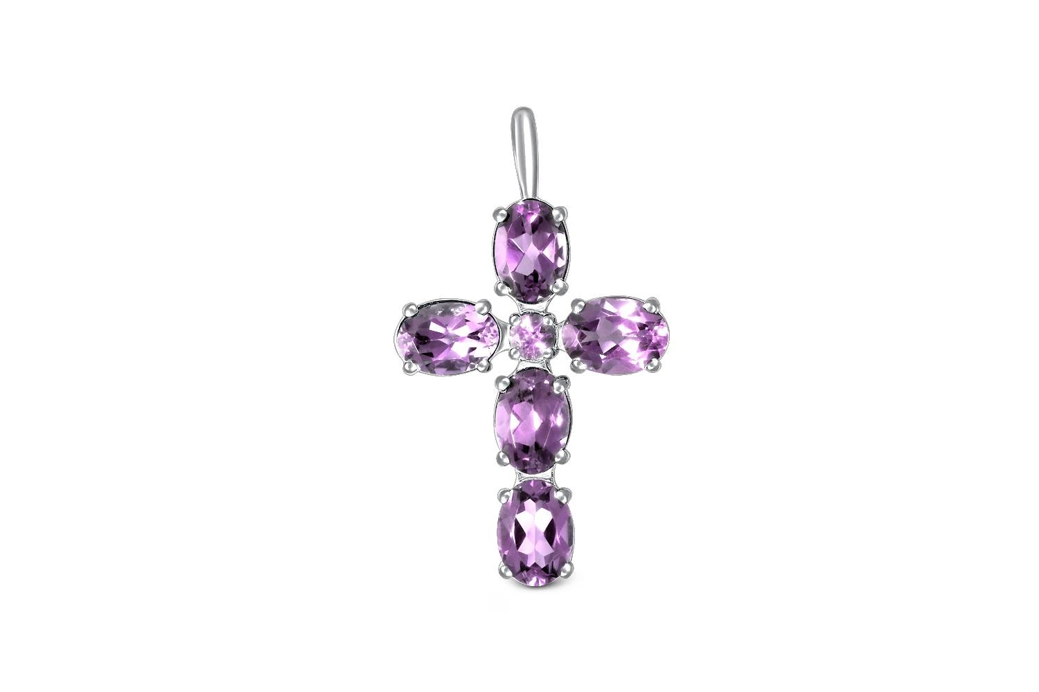 Крест из белого золота с 6 аметистами