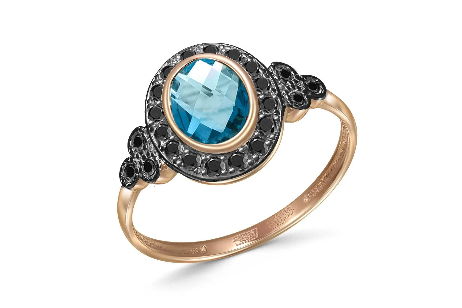 Кольцо из красного золота с топазом swiss и 22 фианитами