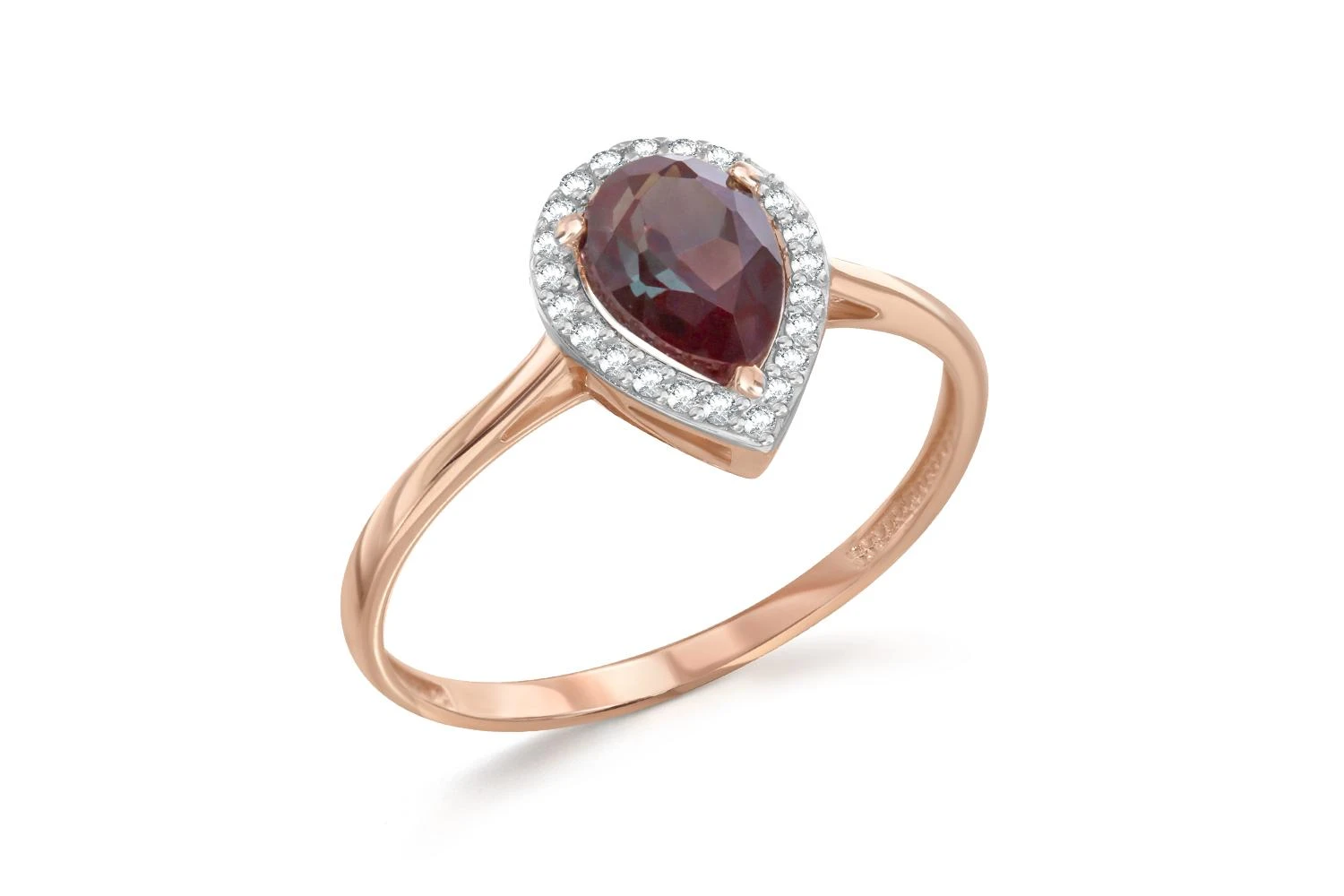 Кольцо из красного золота с александритом и 23 фианитами