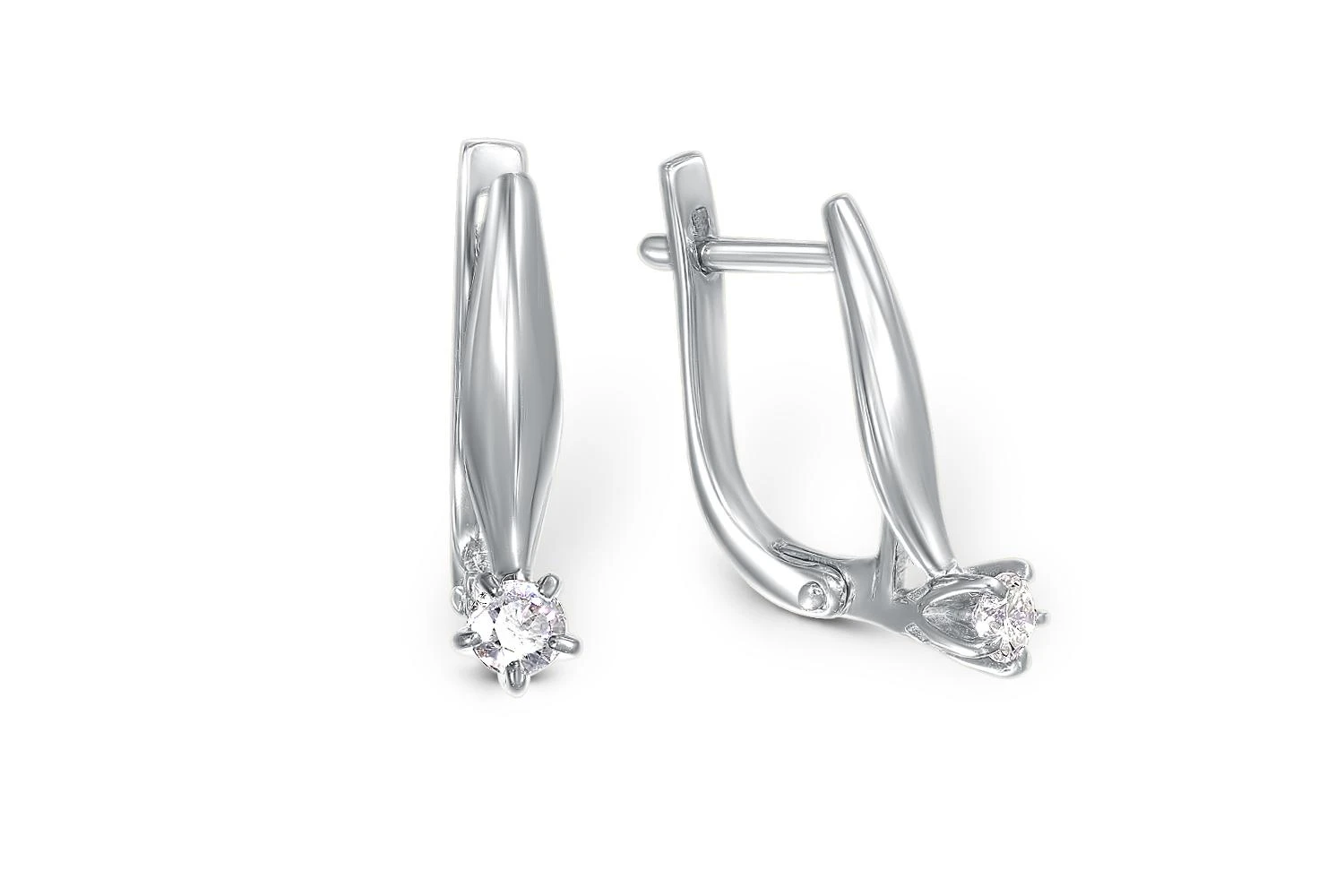 Серьги из белого золота с 2 фианитами