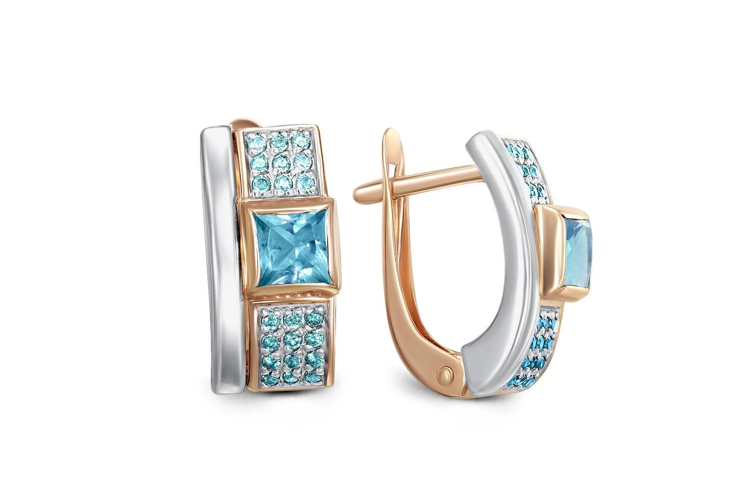 Серьги из красного золота с 2 топазами swiss и 42 фианитами