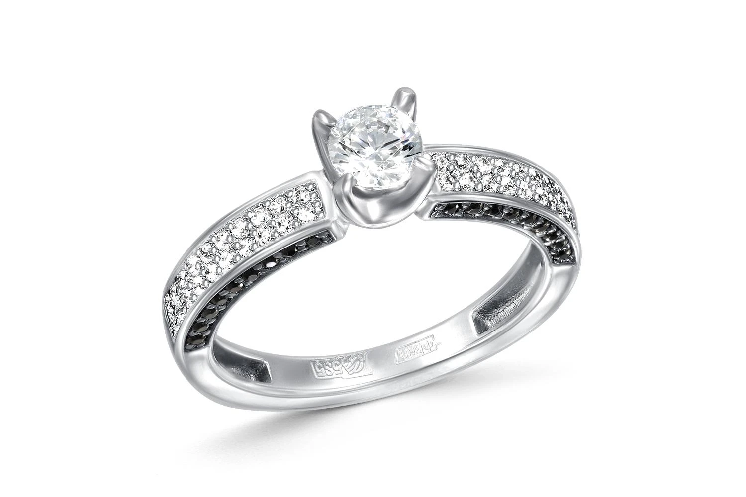 Кольцо из белого золота с кристаллом swarovski и 76 фианитами