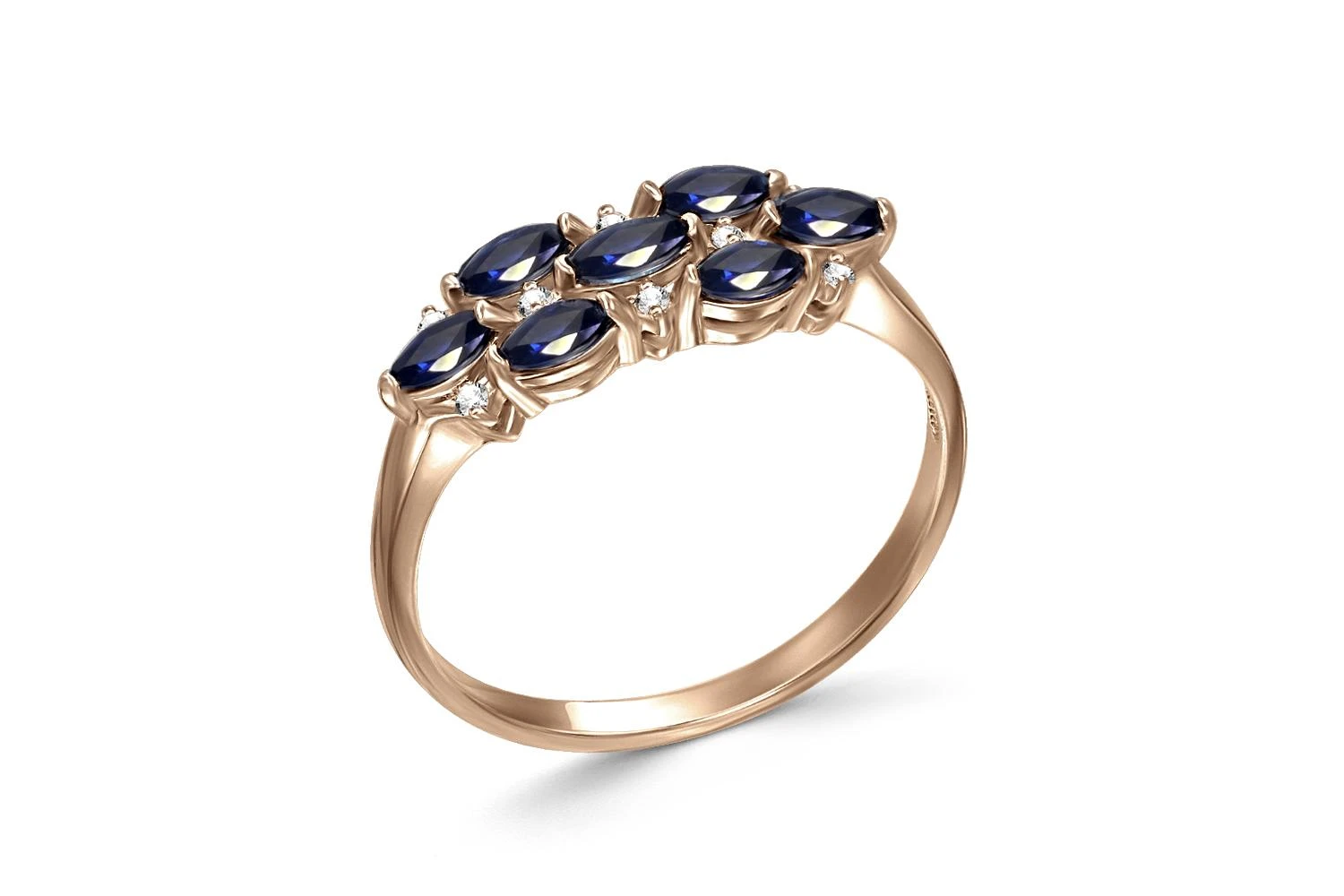 Кольцо из красного золота с 7 сапфирами и 8 бриллиантами