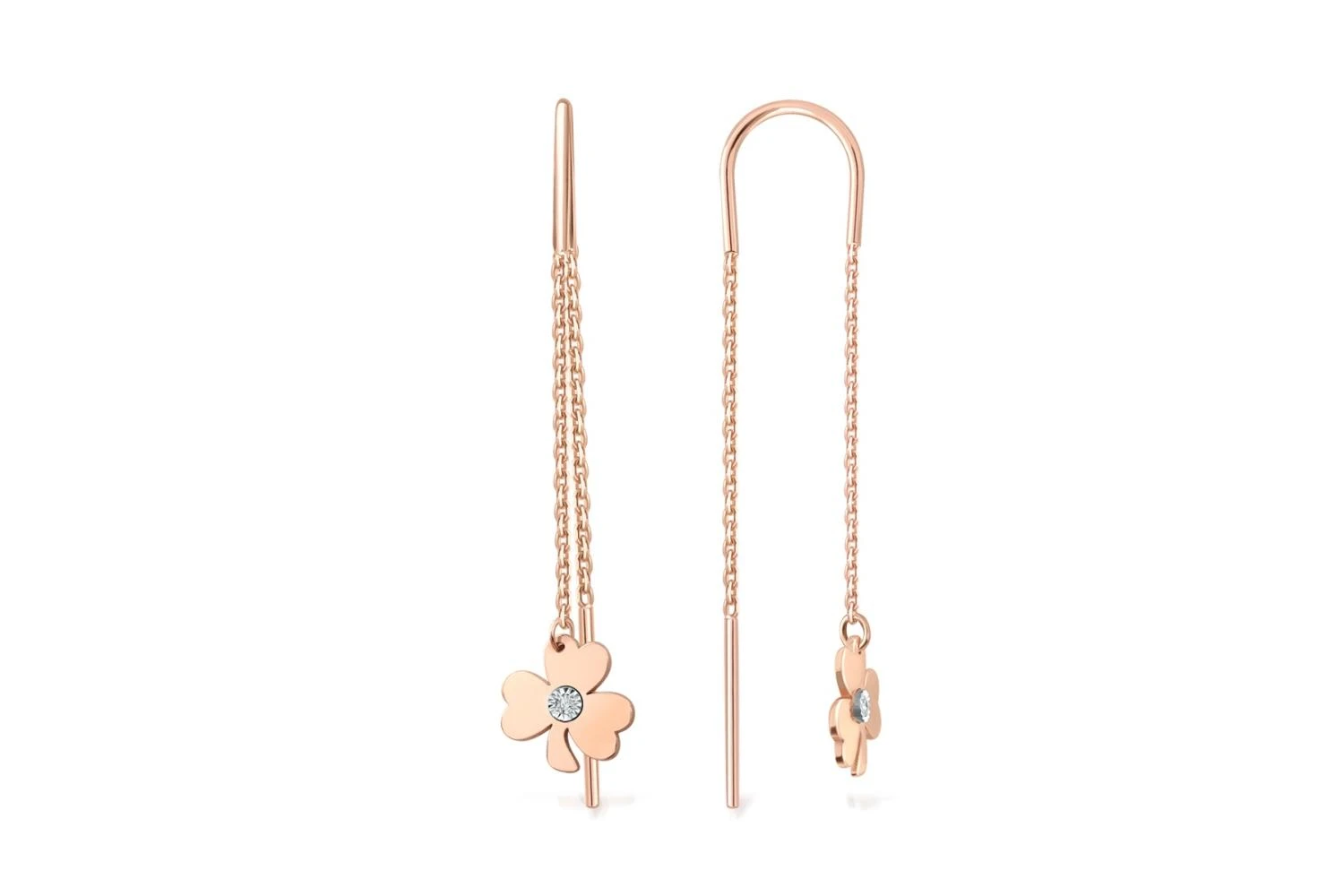 Серьги-продёвки из красного золота с 2 бриллиантами