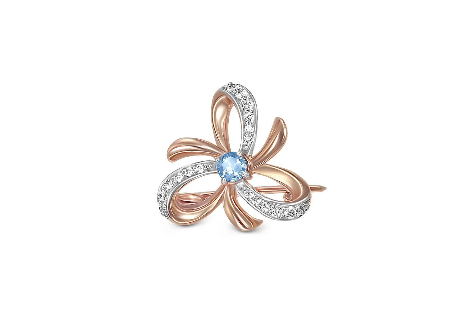 Брошь Бантик из красного золота с топазом swiss и 18 фианитами