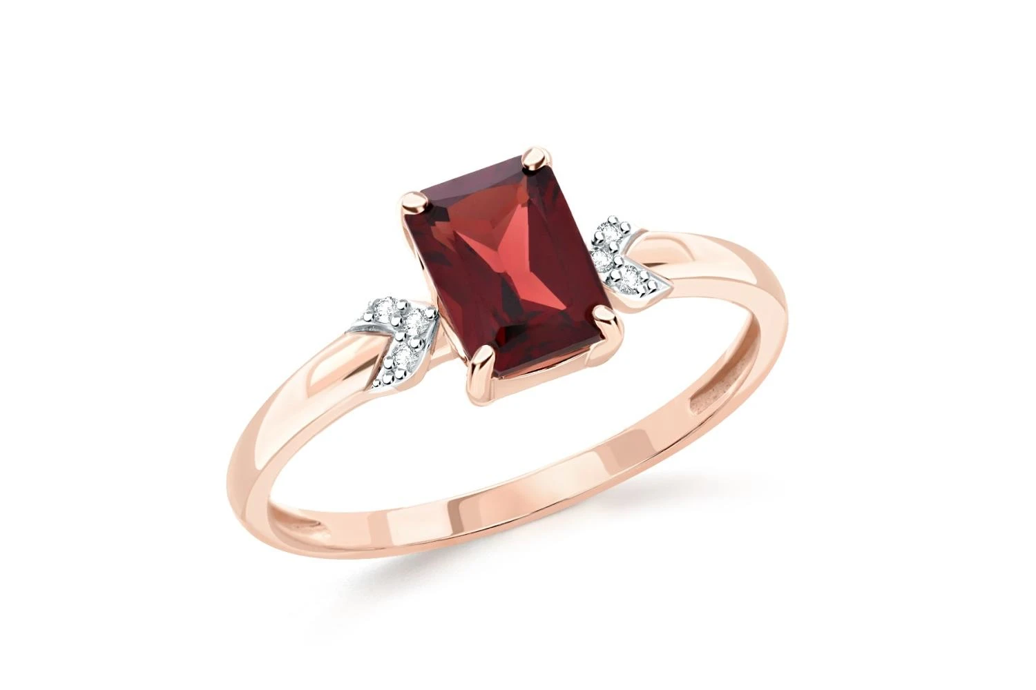 Кольцо из красного золота с гранатом и 6 бриллиантами