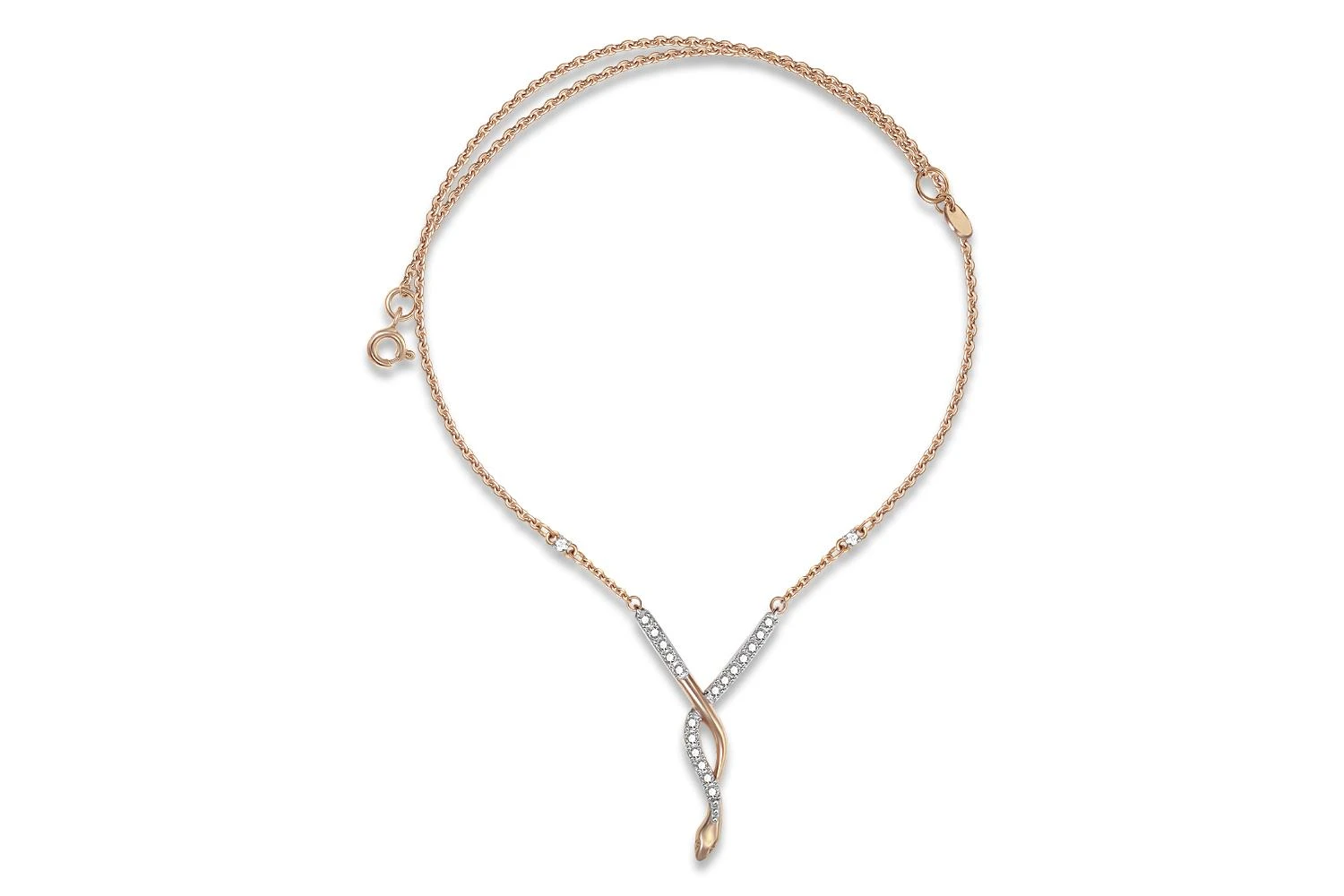 Колье Змея из красного золота с 20 фианитами