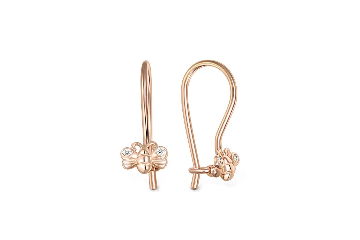 Детские серьги Бабочки из красного золота с 4 фианитами