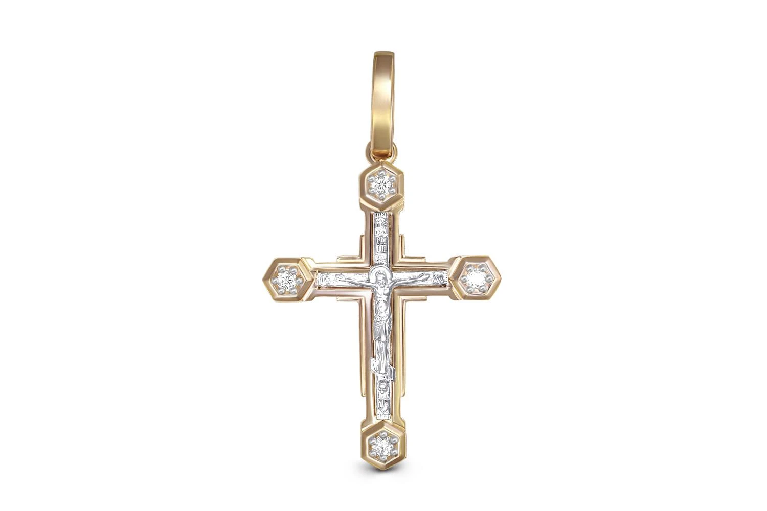Крест из жёлтого золота с 4 фианитами