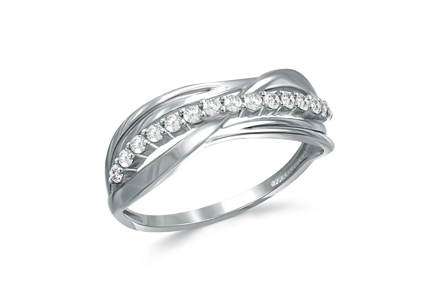 Кольцо из белого золота с 15 фианитами