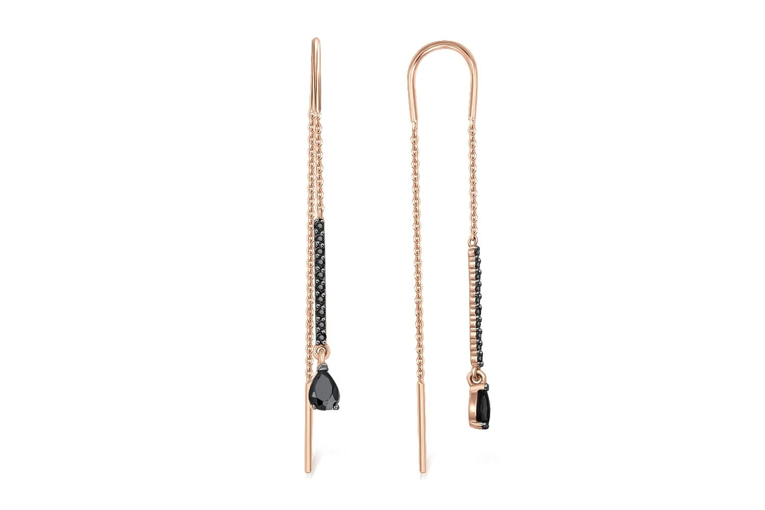 Серьги-продёвки Дорожки из красного золота с 22 фианитами