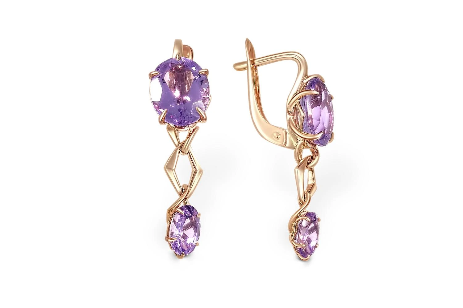 Серьги из красного золота с 4 аметистами