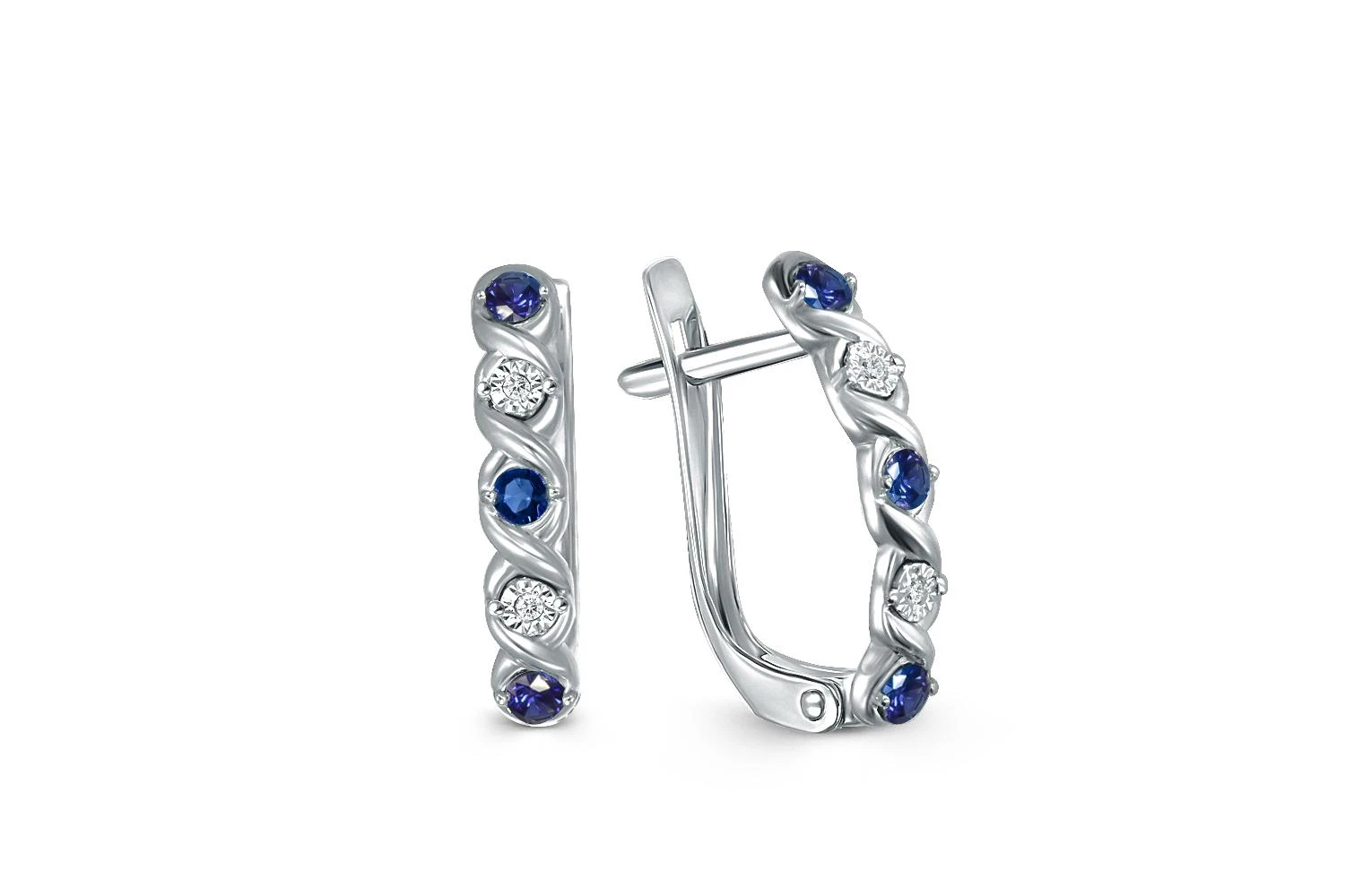 Серьги Дорожки из белого золота с 6 сапфирами и 4 бриллиантами