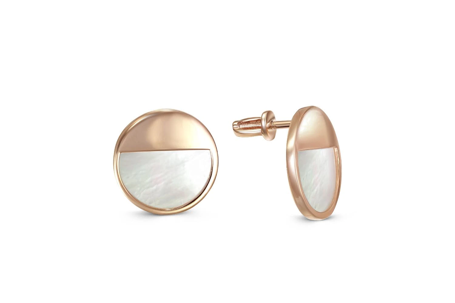 Серьги-пусеты Круги из красного золота с перламутром