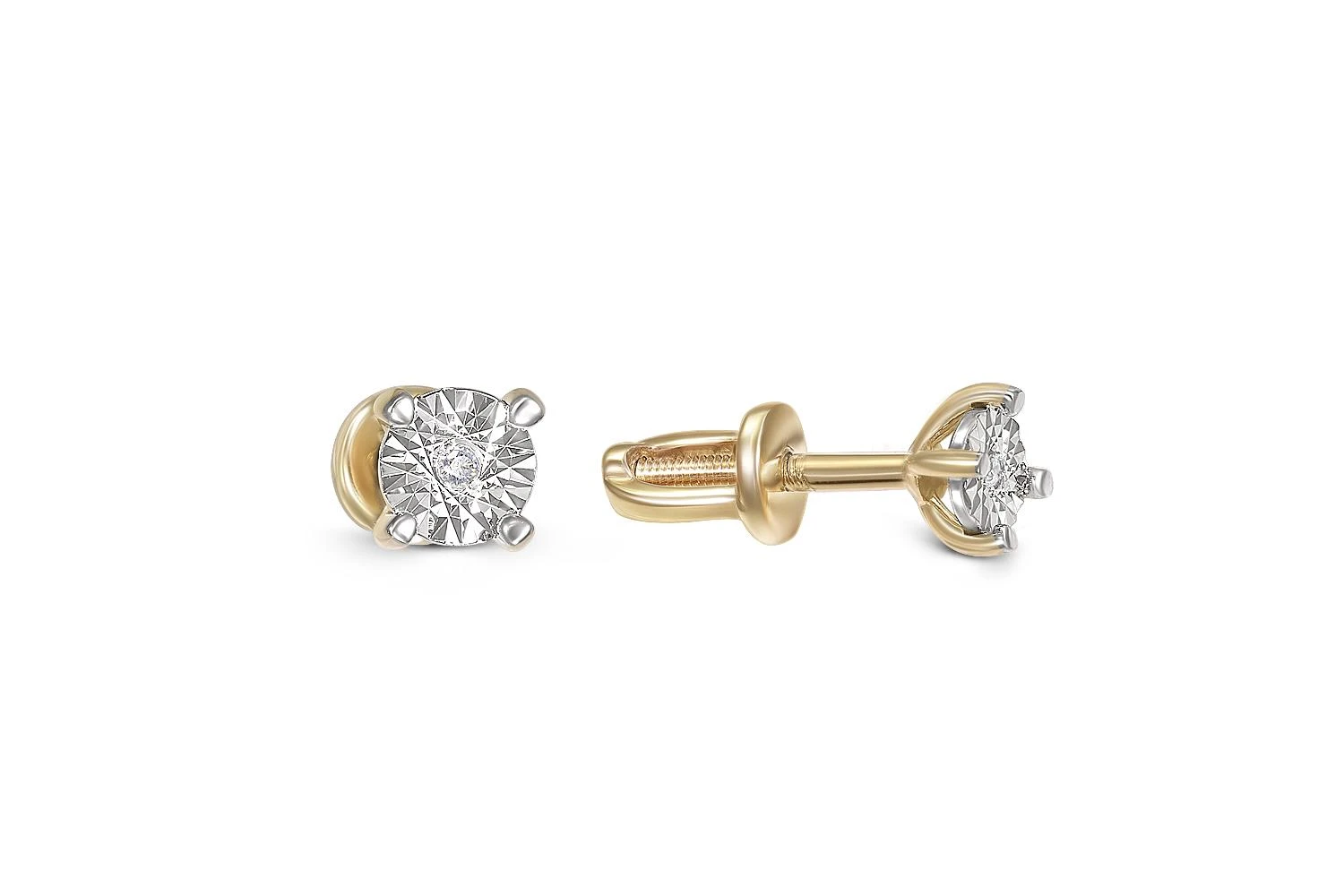 Серьги-пусеты из жёлтого золота с 2 бриллиантами