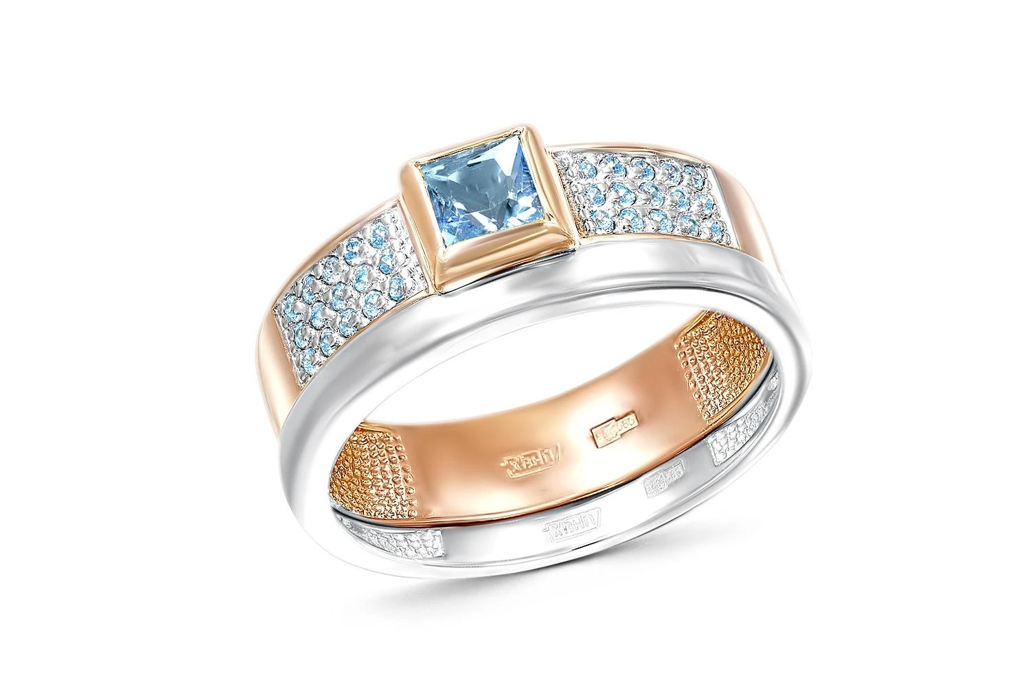 Кольцо из красного золота с топазом swiss и 30 фианитами