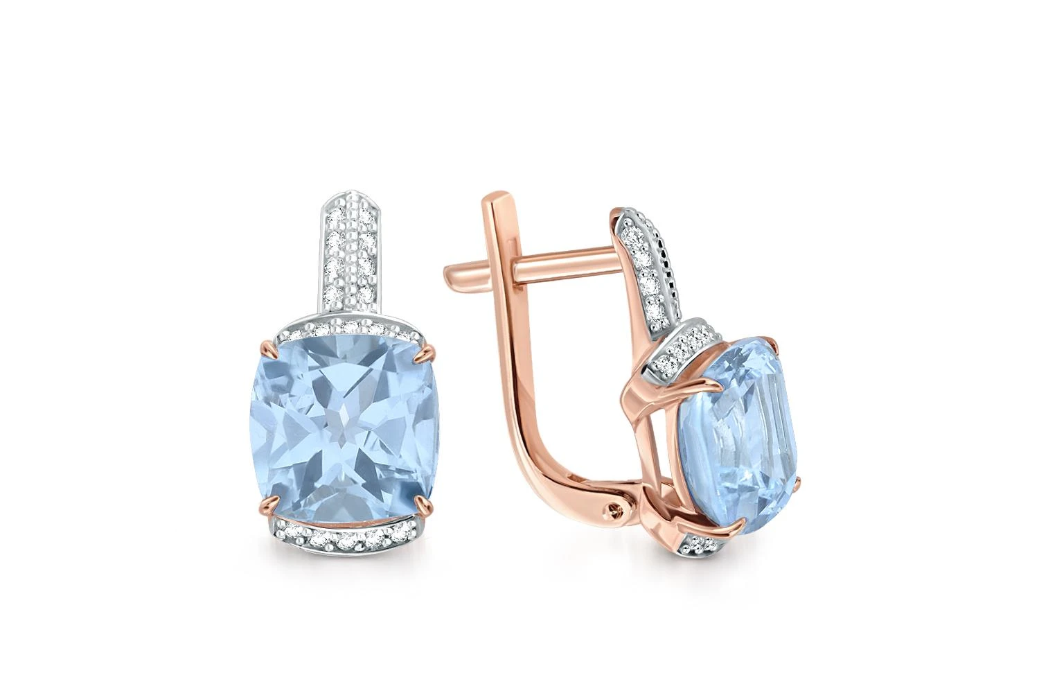 Серьги из красного золота с 2 топазами sky и 36 фианитами