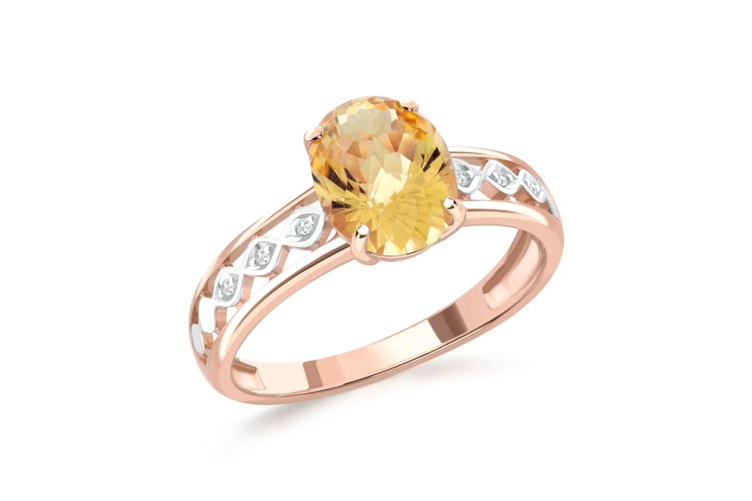 Кольцо из красного золота с цитрином и 6 фианитами