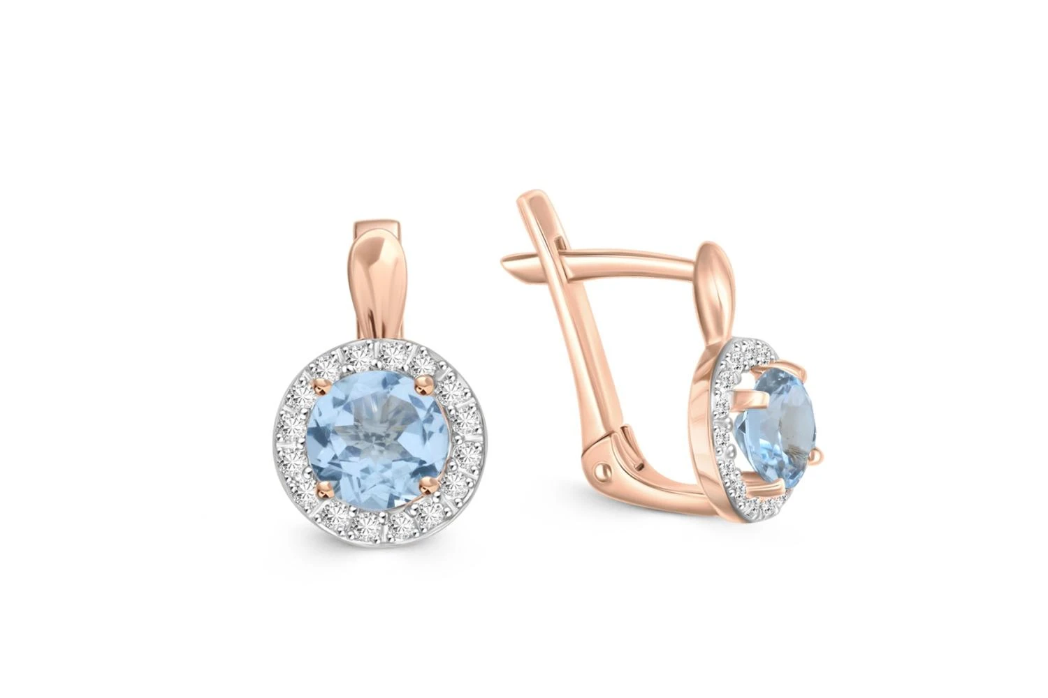 Серьги из красного золота с 2 топазами sky и 32 фианитами