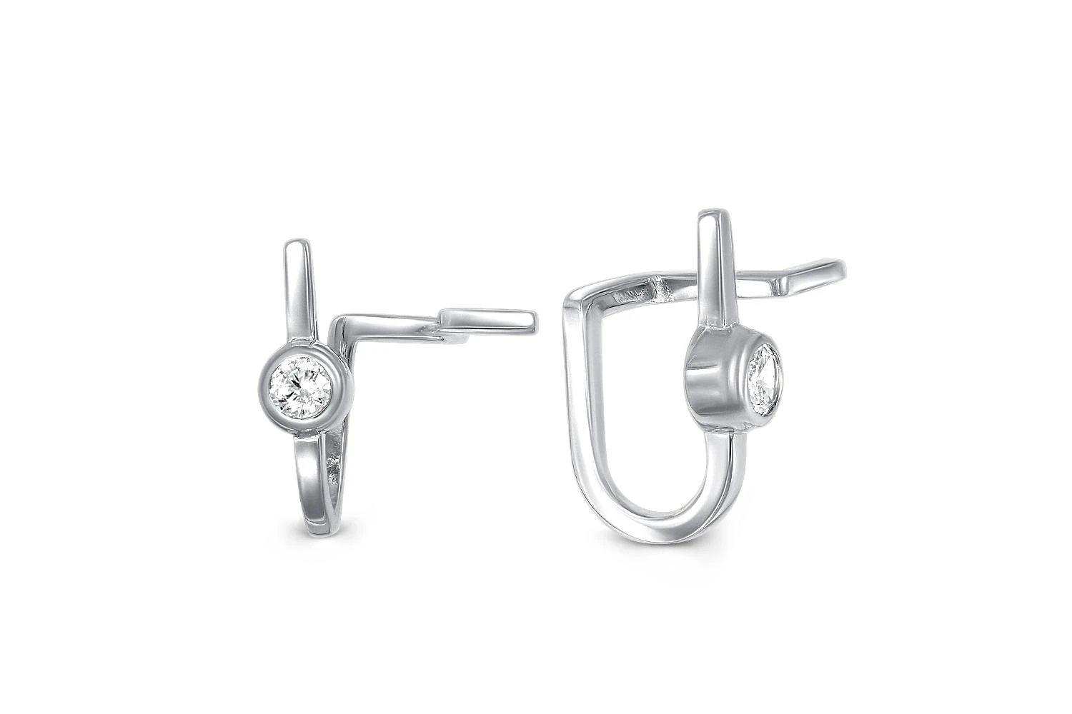 Серьги-пусеты из белого золота с 2 фианитами