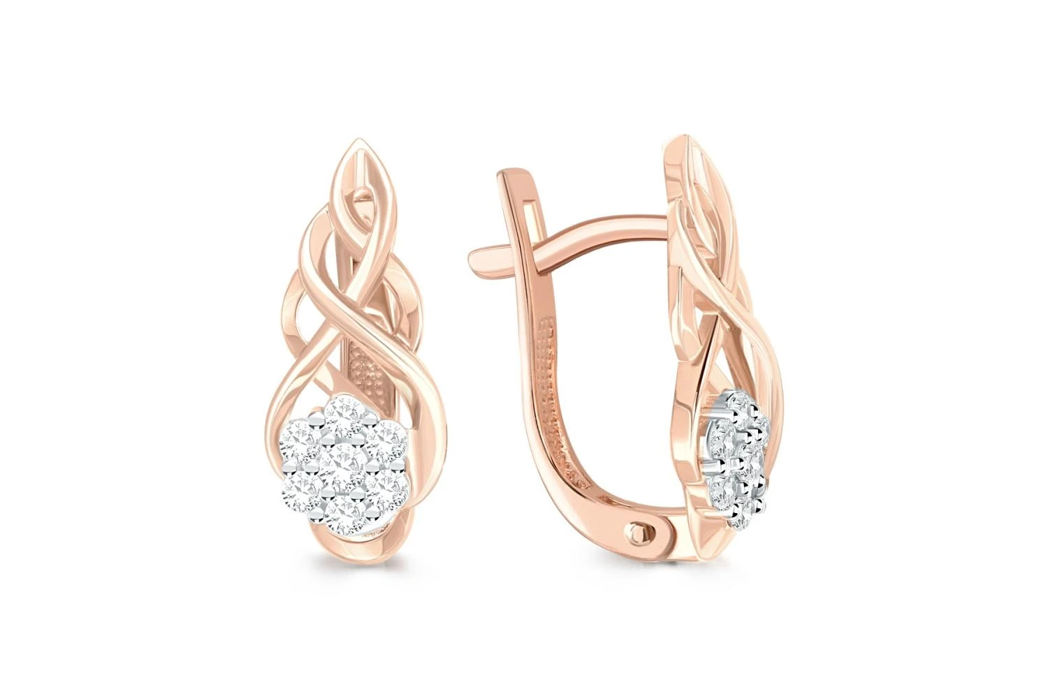 Серьги Малинки из красного золота с 14 фианитами