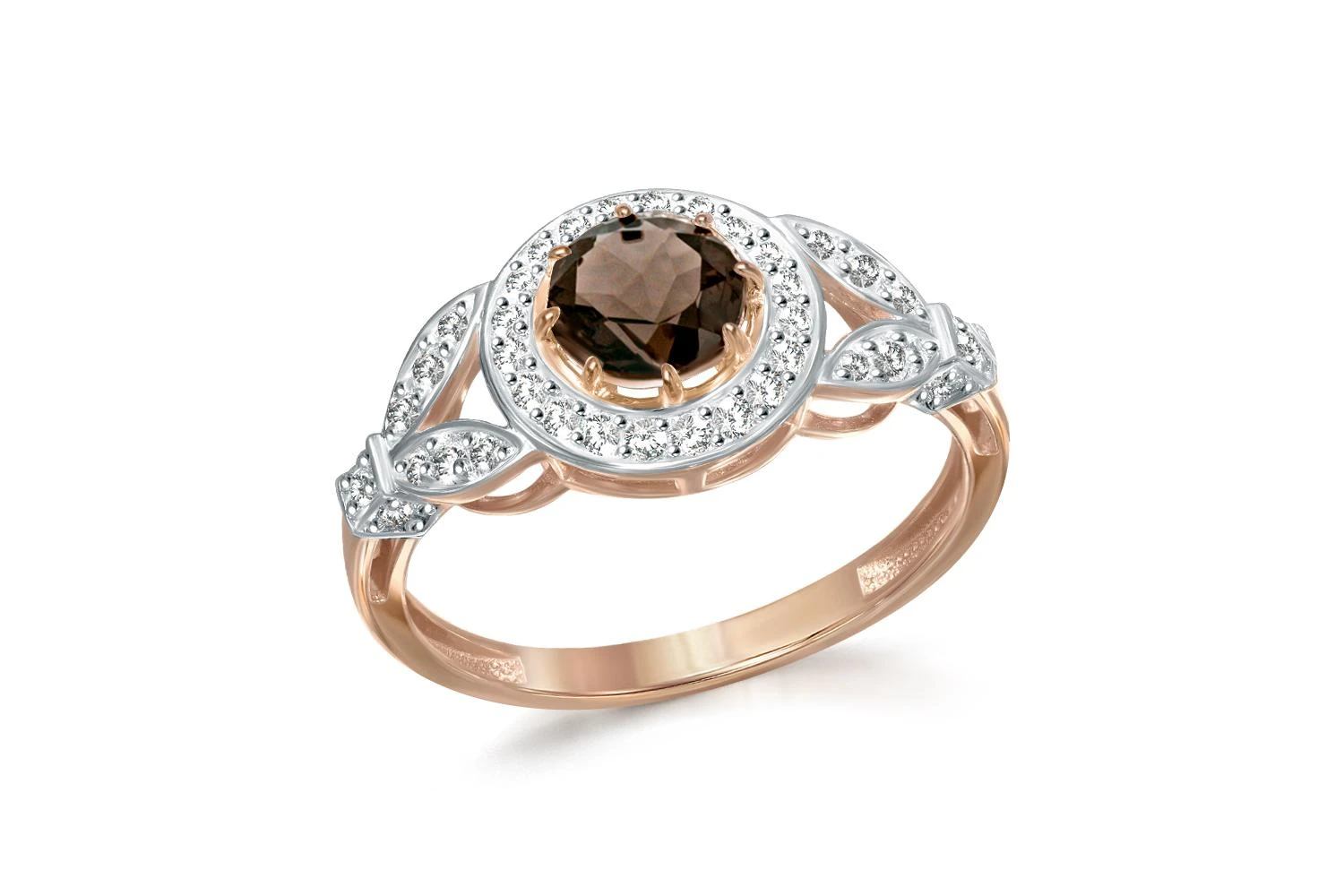 Кольцо из красного золота с раухтопазом и 38 фианитами