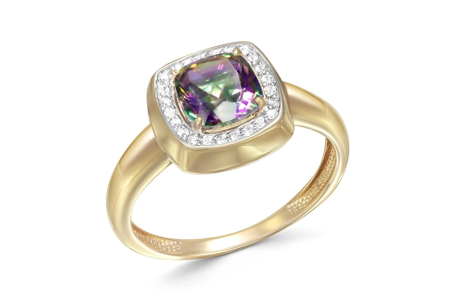 Кольцо из жёлтого золота с кварцем и 24 фианитами