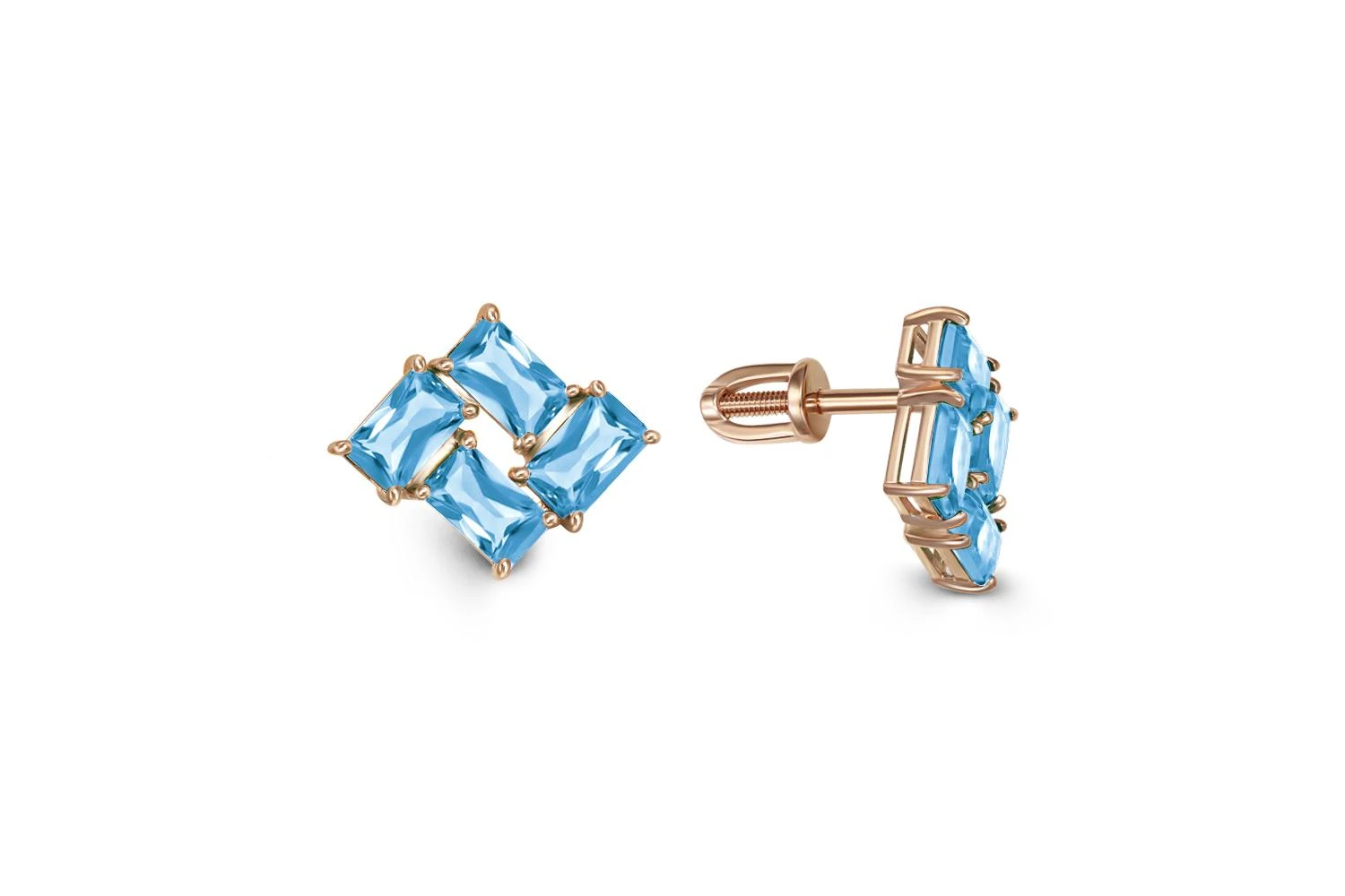 Серьги-пусеты из красного золота с 8 топазами swiss