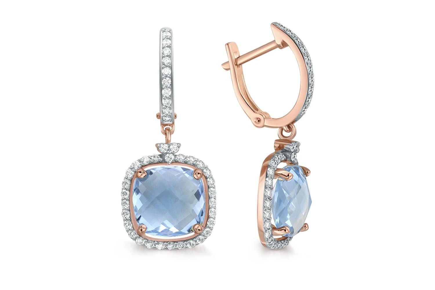 Серьги из красного золота с 2 топазами sky и 80 фианитами