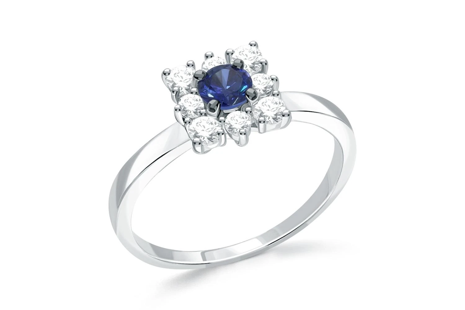 Кольцо из белого золота с 9 фианитами