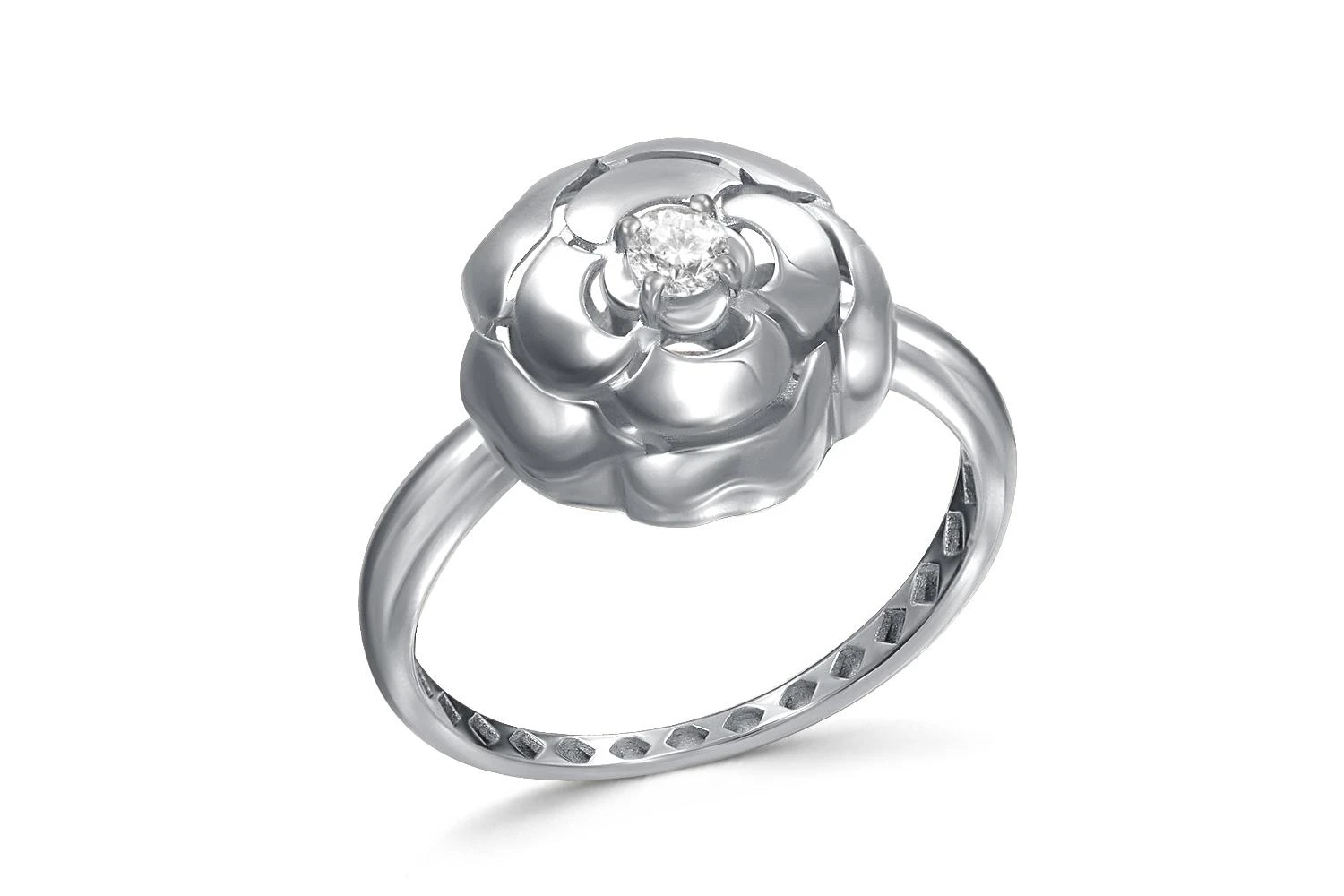 Кольцо Цветок из белого золота с фианитом