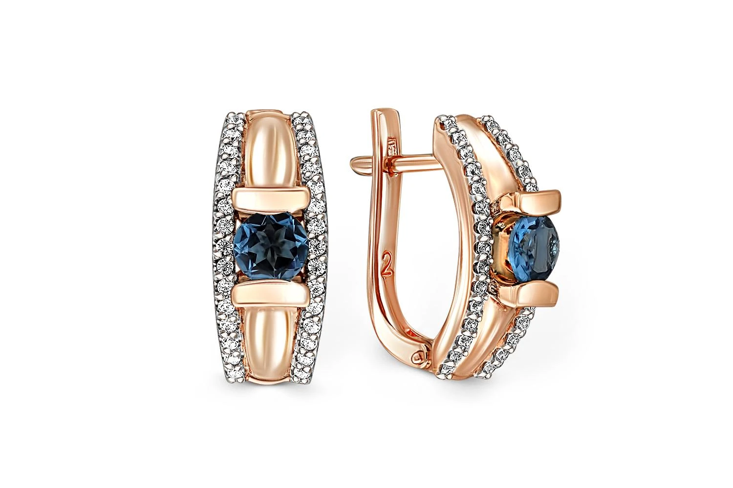Серьги из красного золота с 2 топазами лондон и 60 фианитами