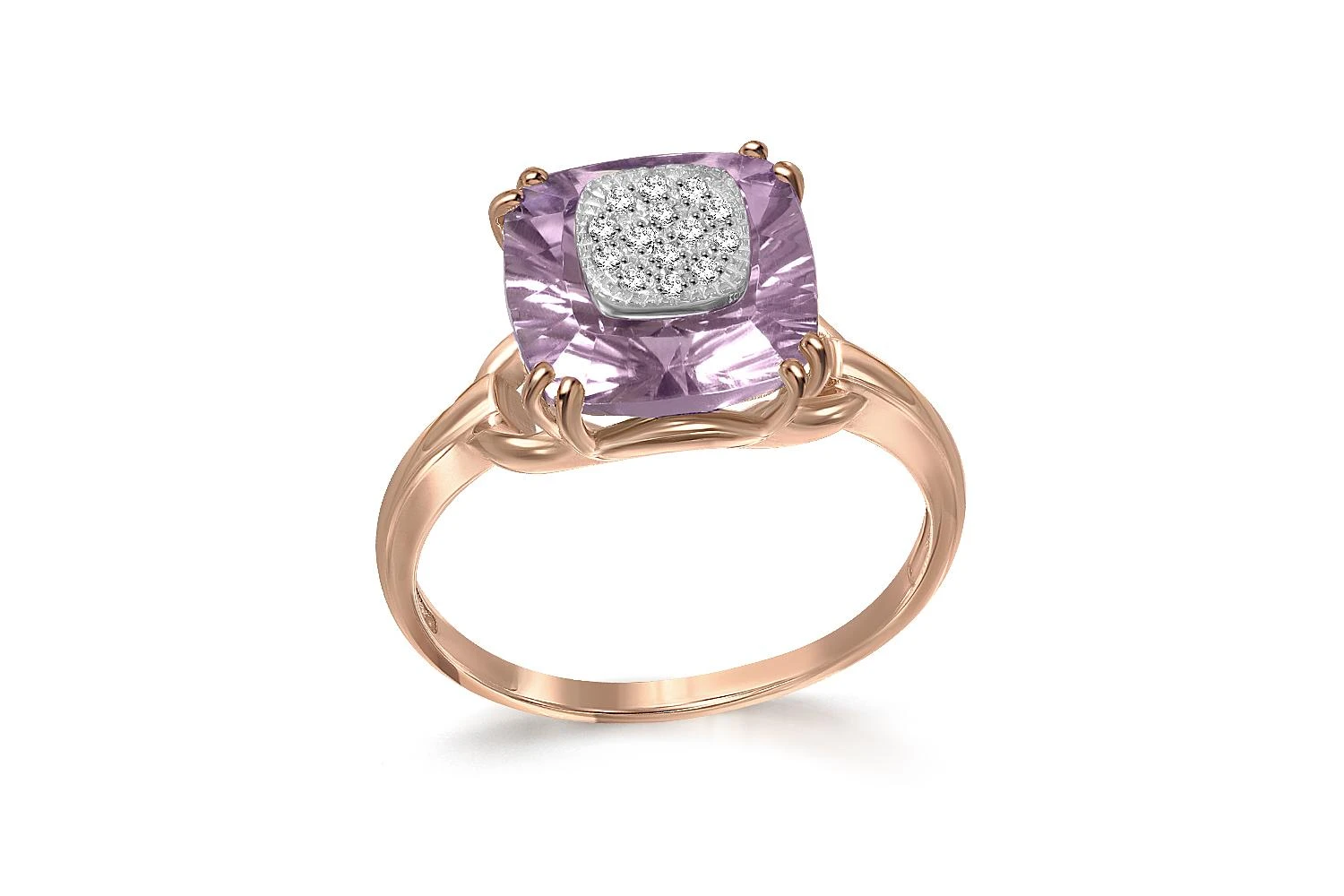 Кольцо из красного золота с аметистом и 14 бриллиантами