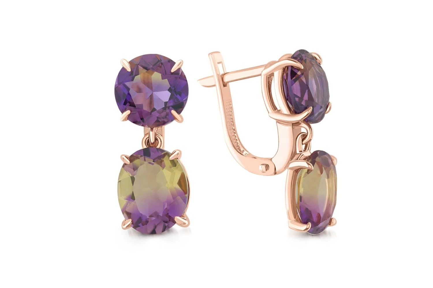 Серьги из красного золота с 4 кварцами