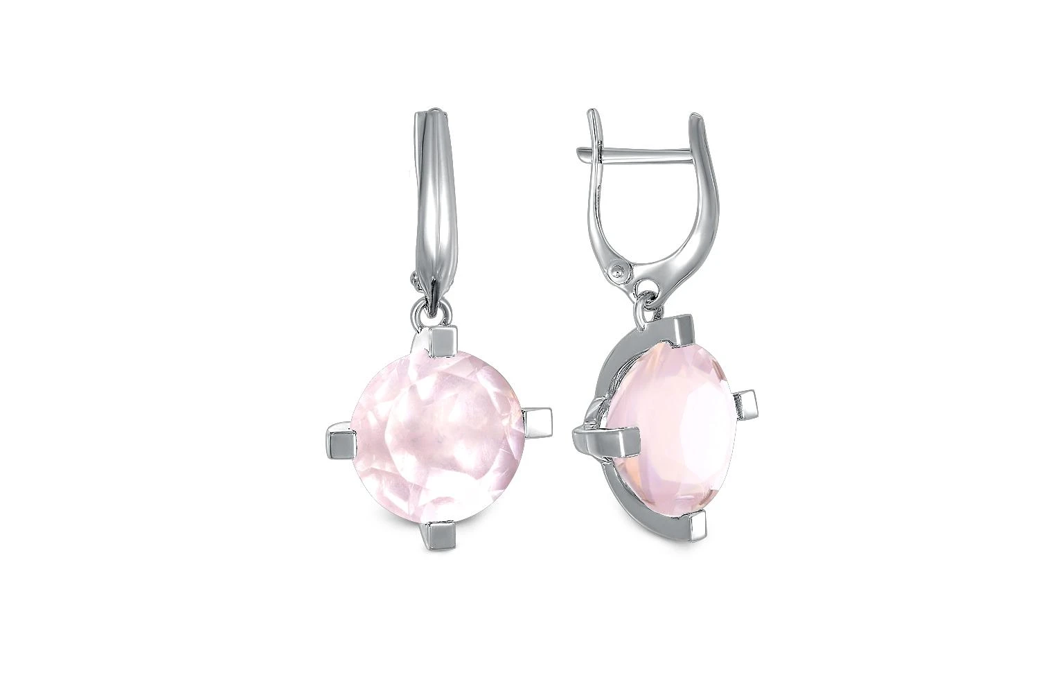 Серьги из белого золота с 2 кварцами