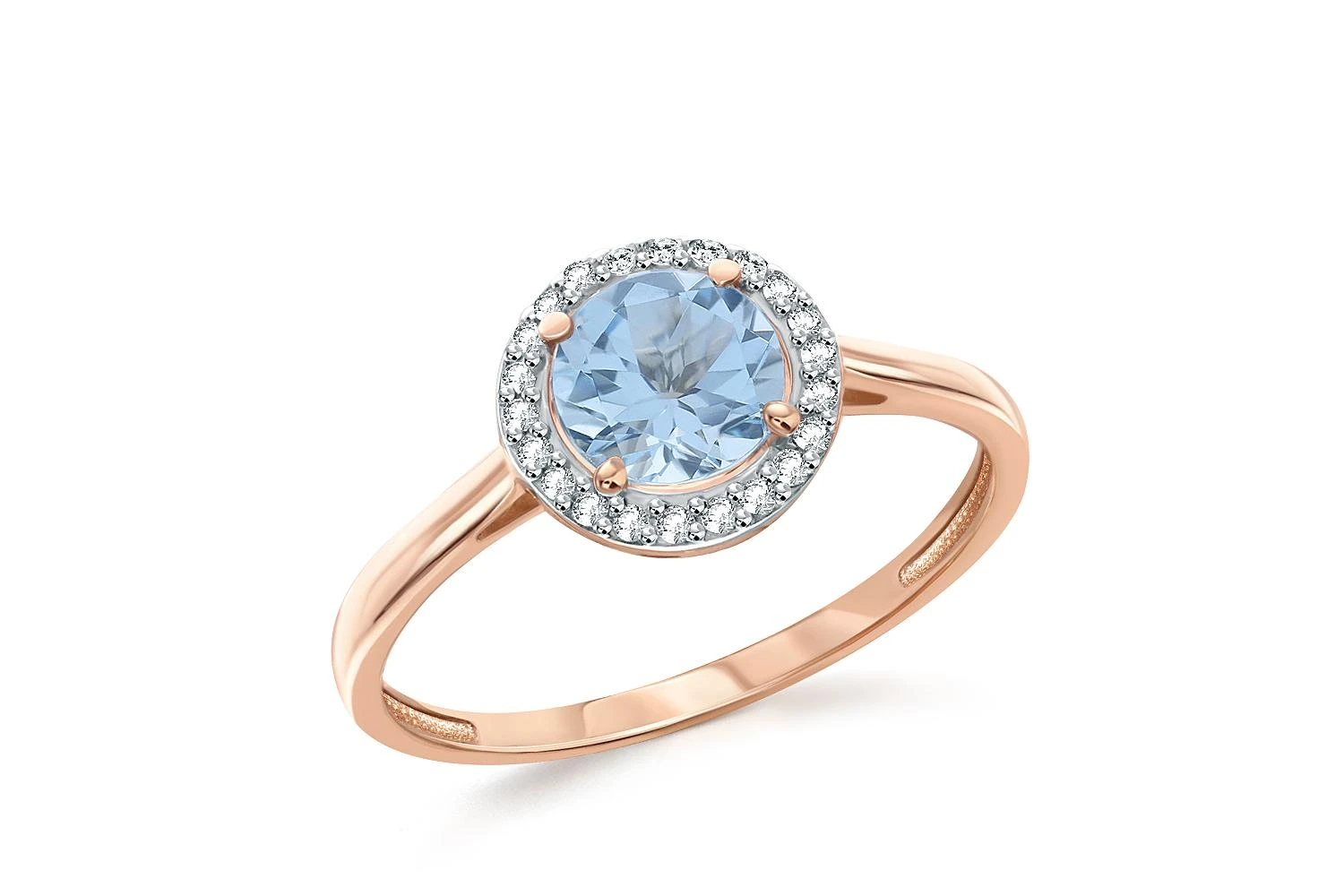 Кольцо из красного золота с топазом sky и 22 фианитами