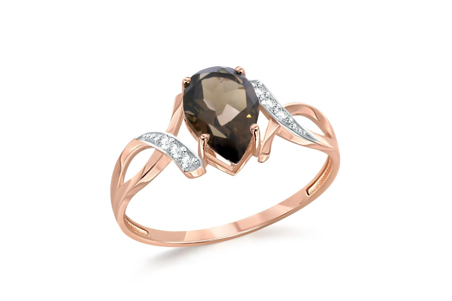 Кольцо из красного золота с раухтопазом и 6 фианитами