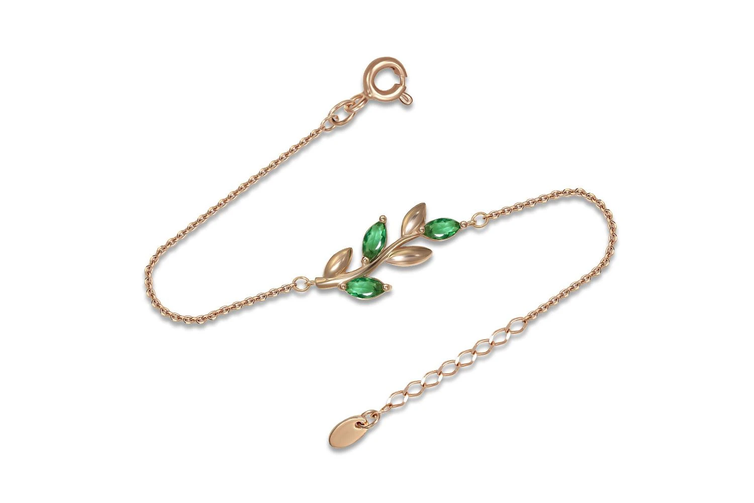 Браслет Веточка из красного золота с 3 фианитами