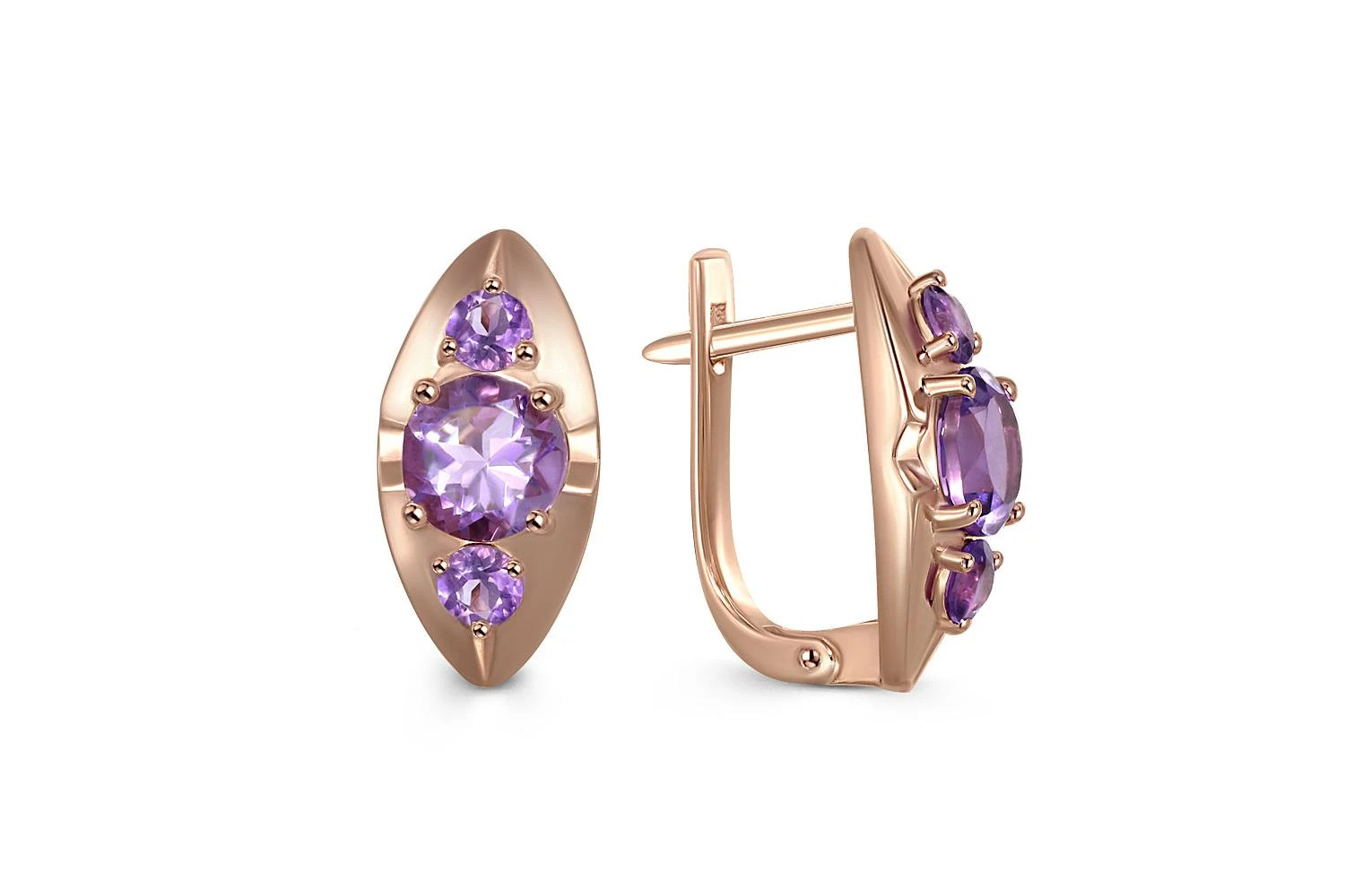 Серьги из красного золота с 6 аметистами