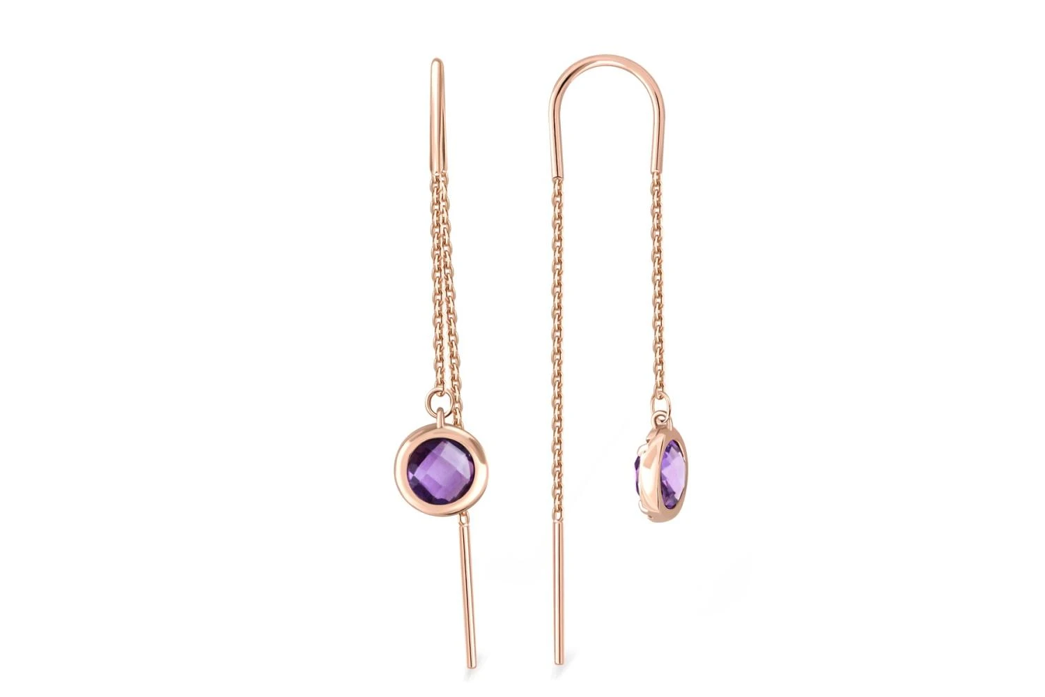 Серьги-продёвки из красного золота с 2 аметистами
