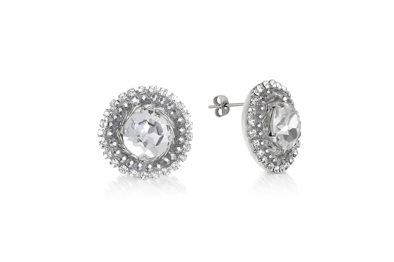 Бижутерные серьги-пусеты Кристаллы белый