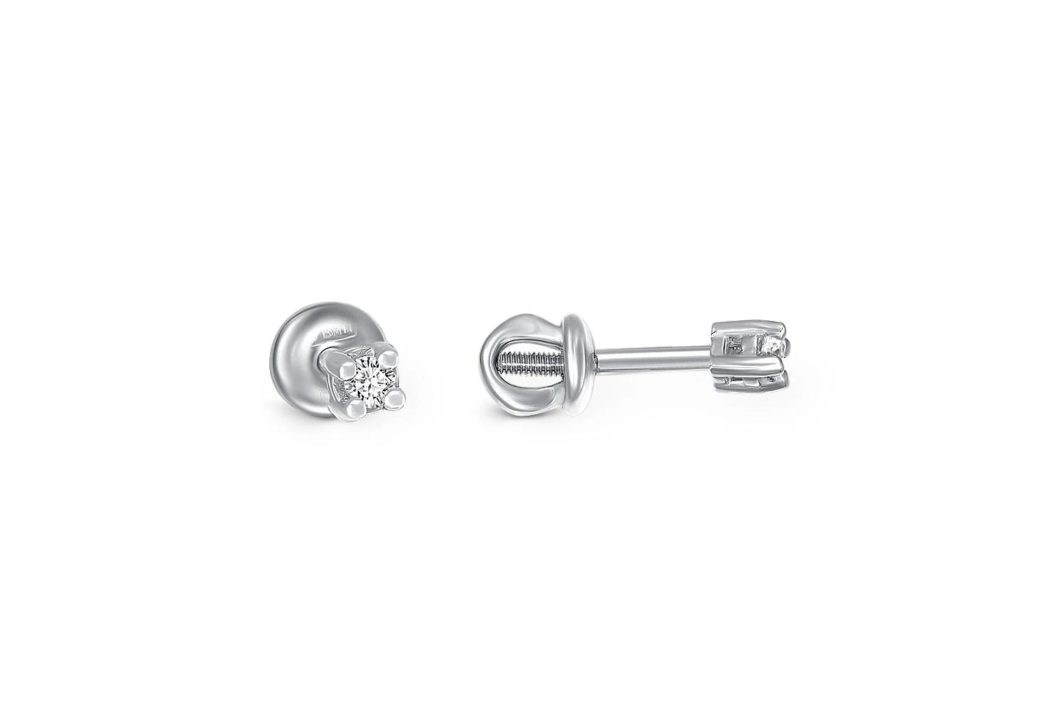 Серьги-пусеты из белого золота с бриллиантом