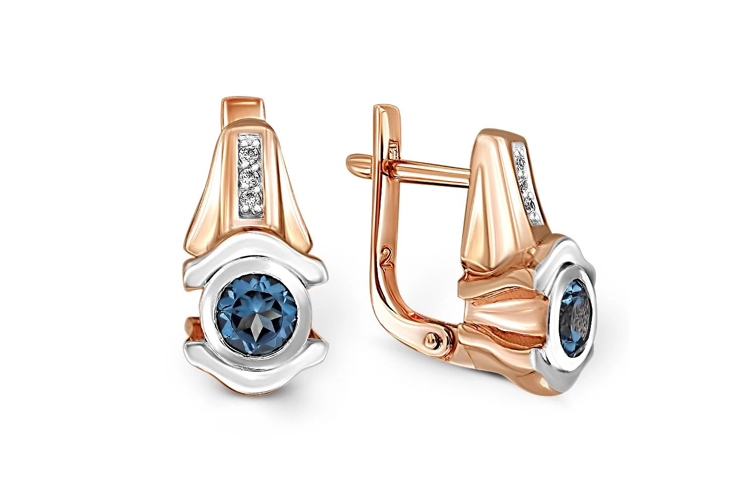 Серьги из красного золота с 2 топазами лондон и 6 фианитами