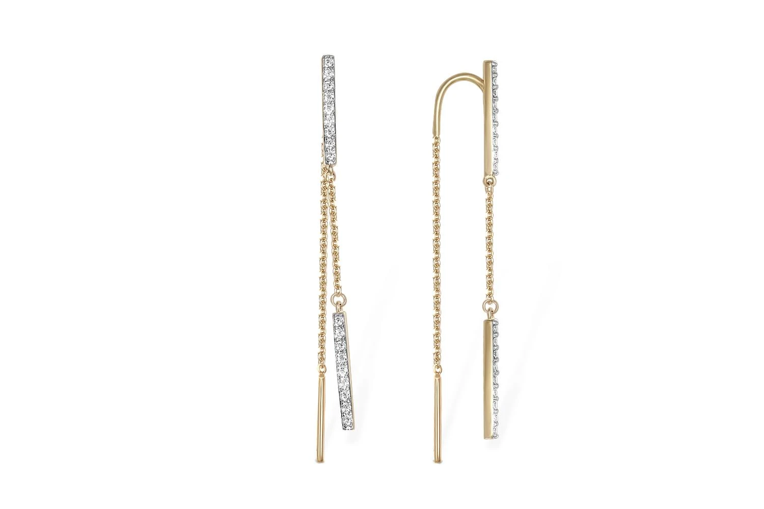 Серьги-продёвки Дорожки из жёлтого золота с 36 фианитами