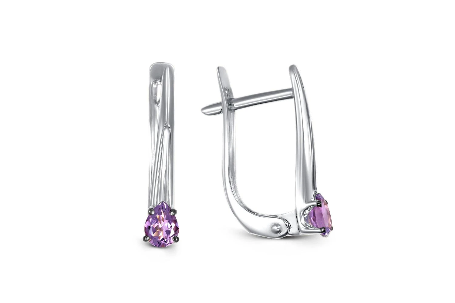 Серьги из белого золота с 2 аметистами