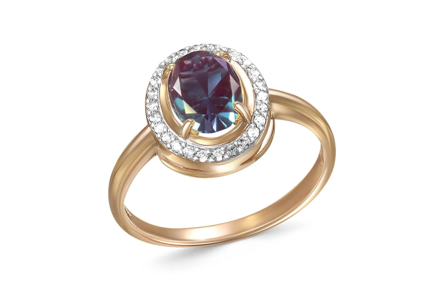 Кольцо из красного золота с александритом и 26 фианитами