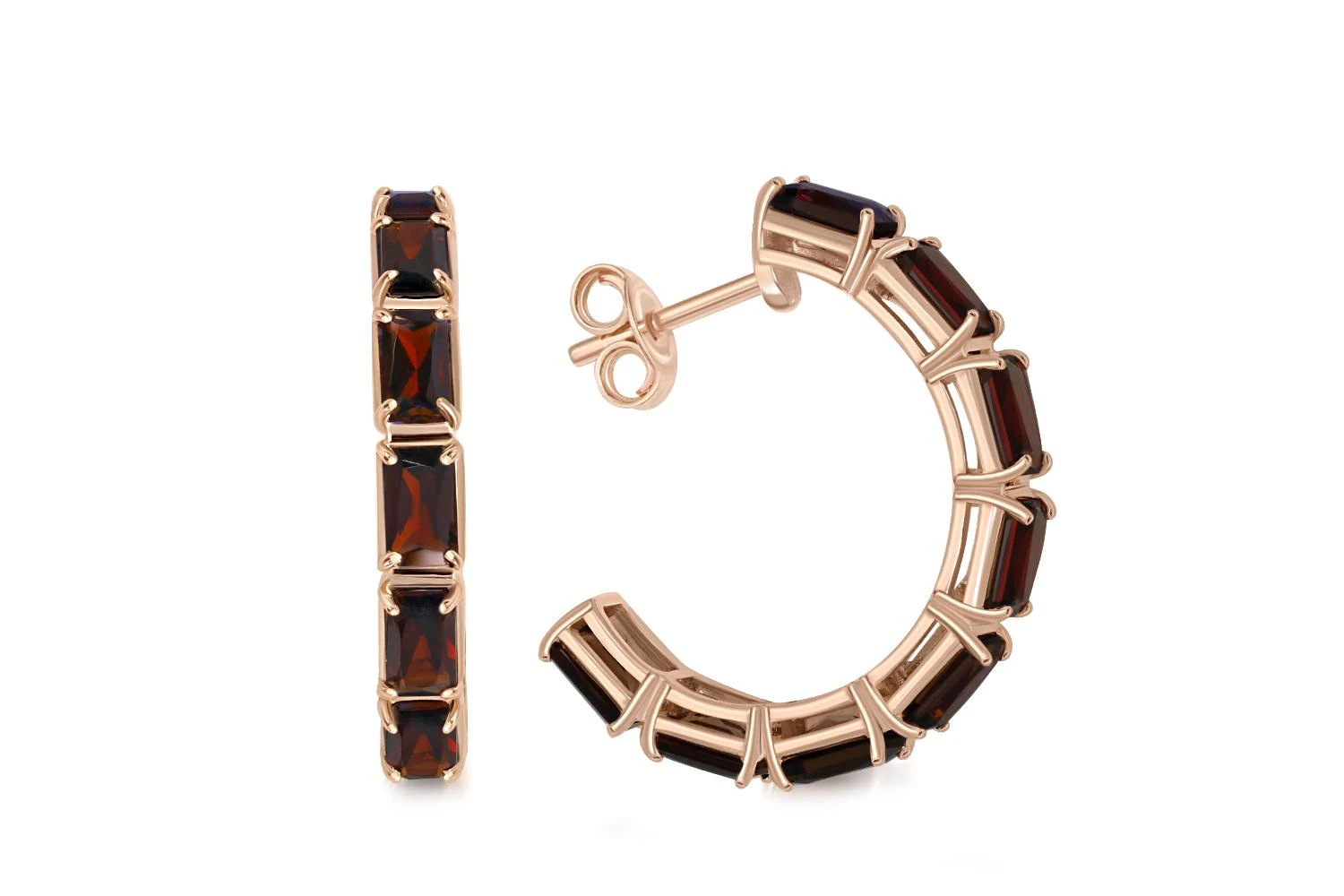 Серьги-пусеты из красного золота с 16 гранатами