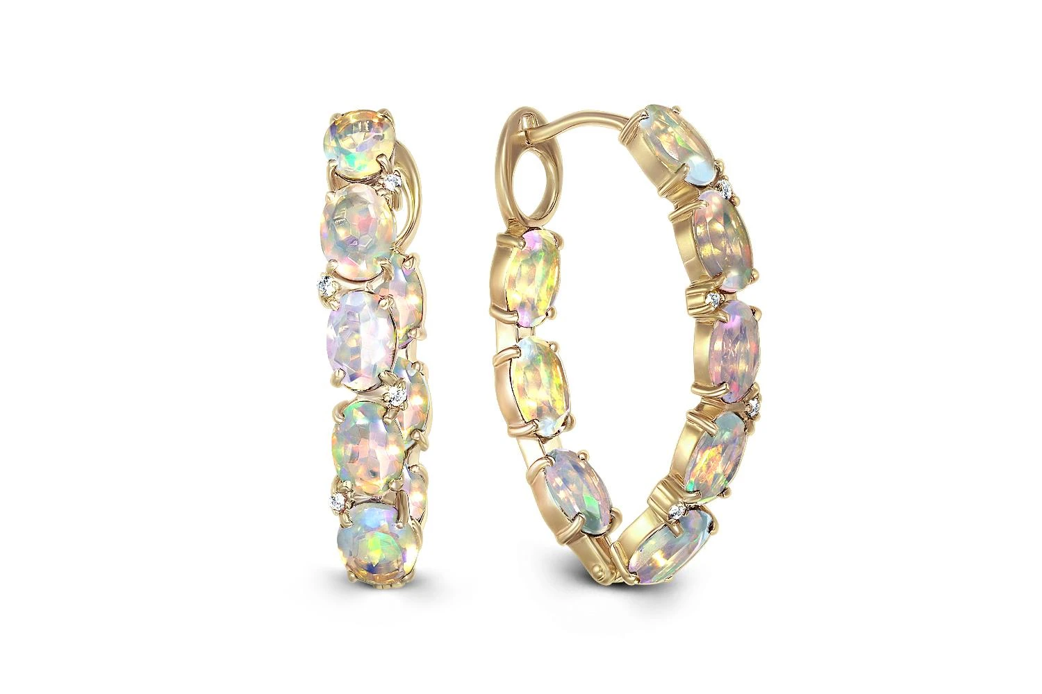 Серьги из жёлтого золота с 16 опалами и 8 фианитами