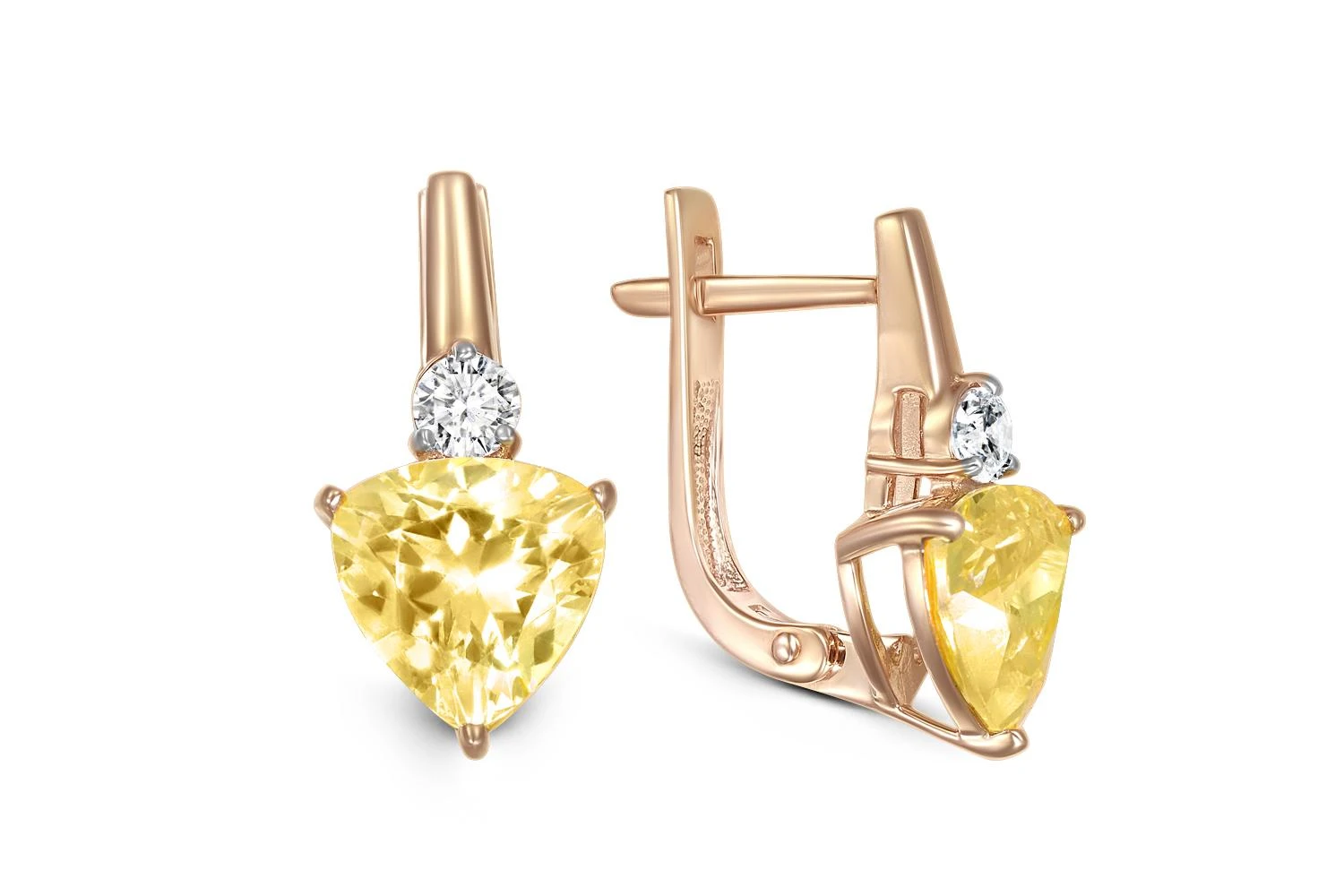 Серьги из красного золота с 4 фианитами